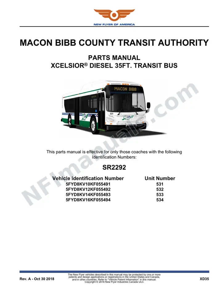 SR2292 Parts Manual, Macon Bibb County Transit Authority first-page preview