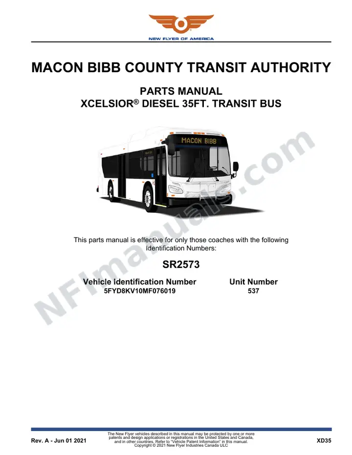 SR2573 Parts Manual, Macon Bibb County Transit Authority first-page preview