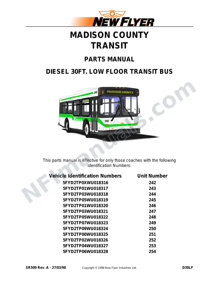 SR509 Parts Manual, Madison County Transit first-page preview