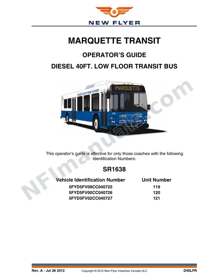 New Flyer D40LFR Manual Package - Marquette Transit included manual preview