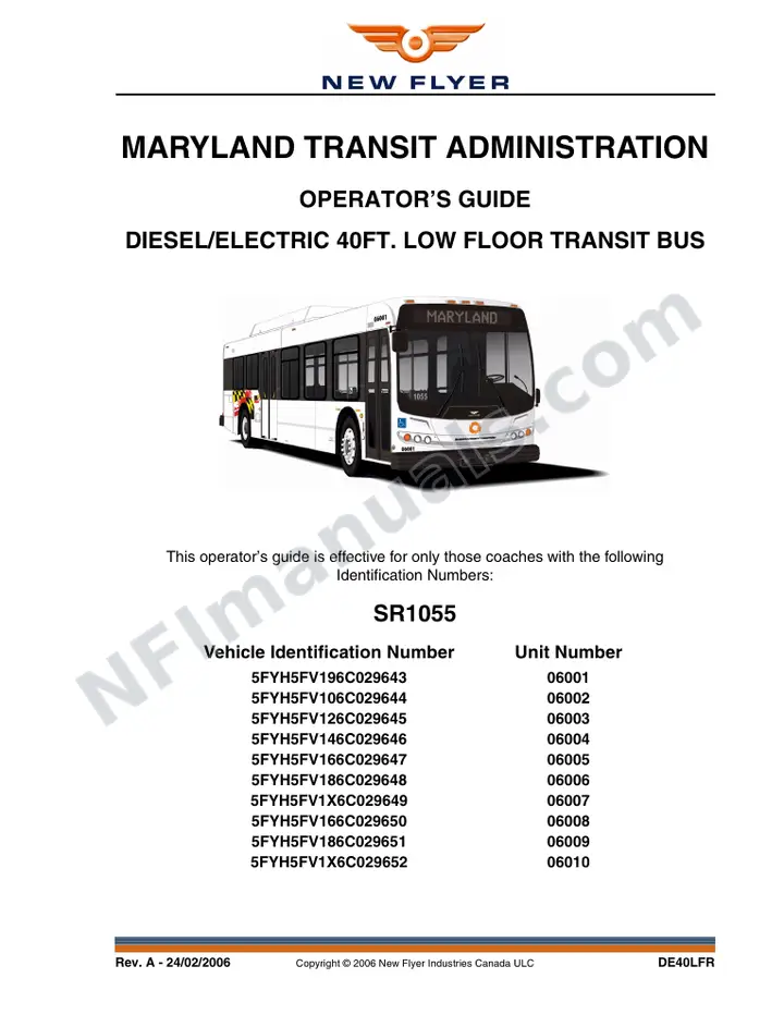 New Flyer DE40LFR Manual Package - Maryland Transit Administration included manual preview