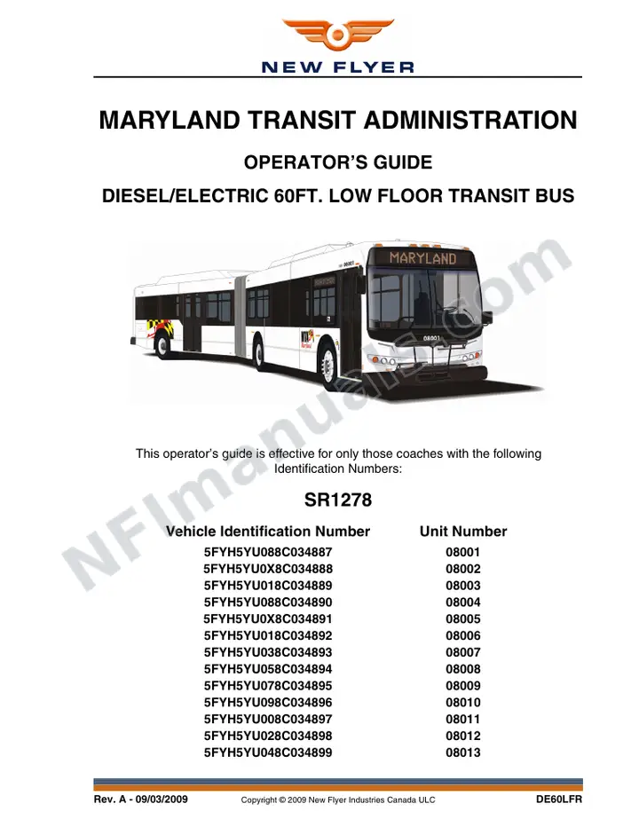 New Flyer DE60LFR Manual Package - Maryland Transit Administration included manual preview