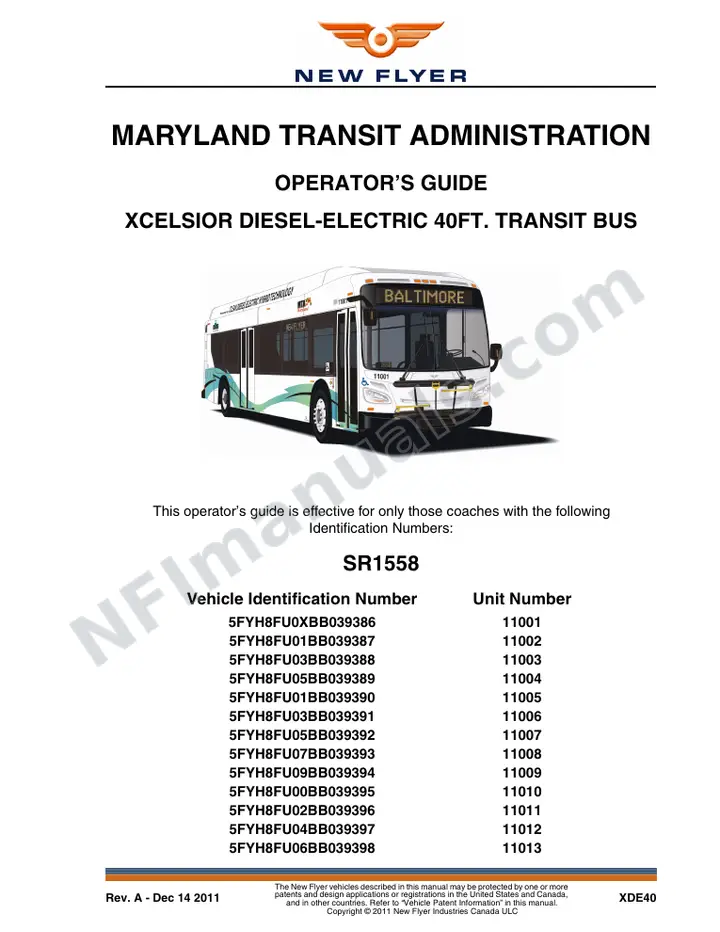 New Flyer XDE40 Manual Package - Maryland Transit Administration included manual preview