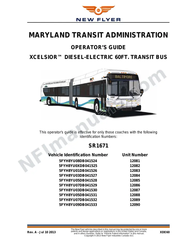 New Flyer XDE60 Manual Package - Maryland Transit Administration included manual preview