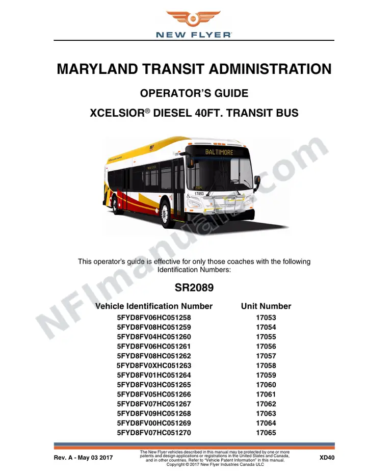 SR2089 Operator's Guide, Maryland Transit Administration first-page preview