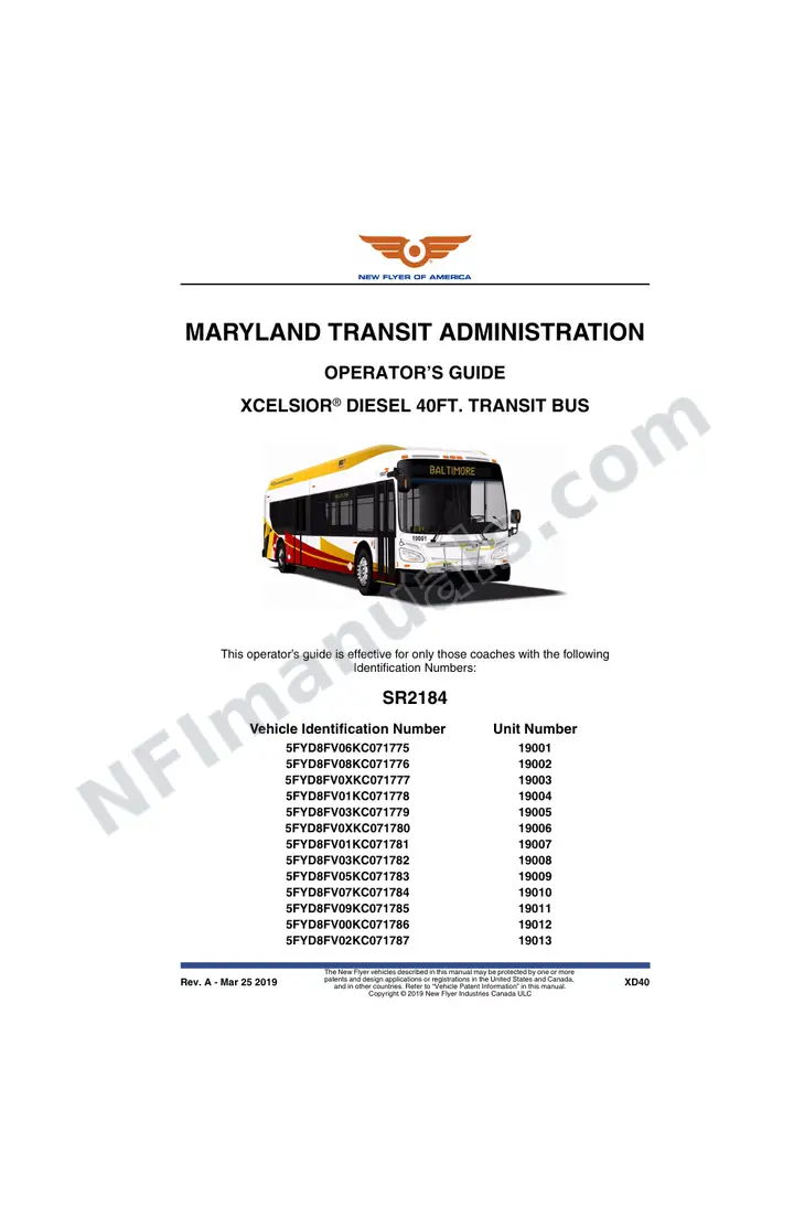 SR2184 Operator's Guide, Maryland Transit Administration first-page preview