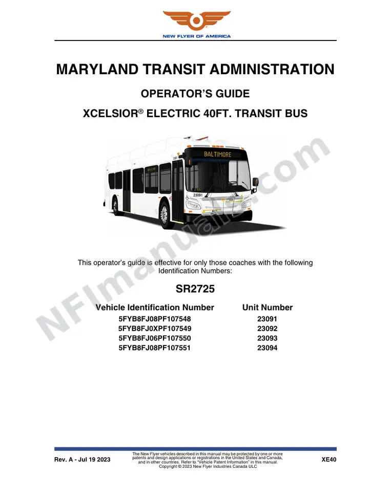 SR2725 Operator's Guide, Maryland Transit Administration first-page preview