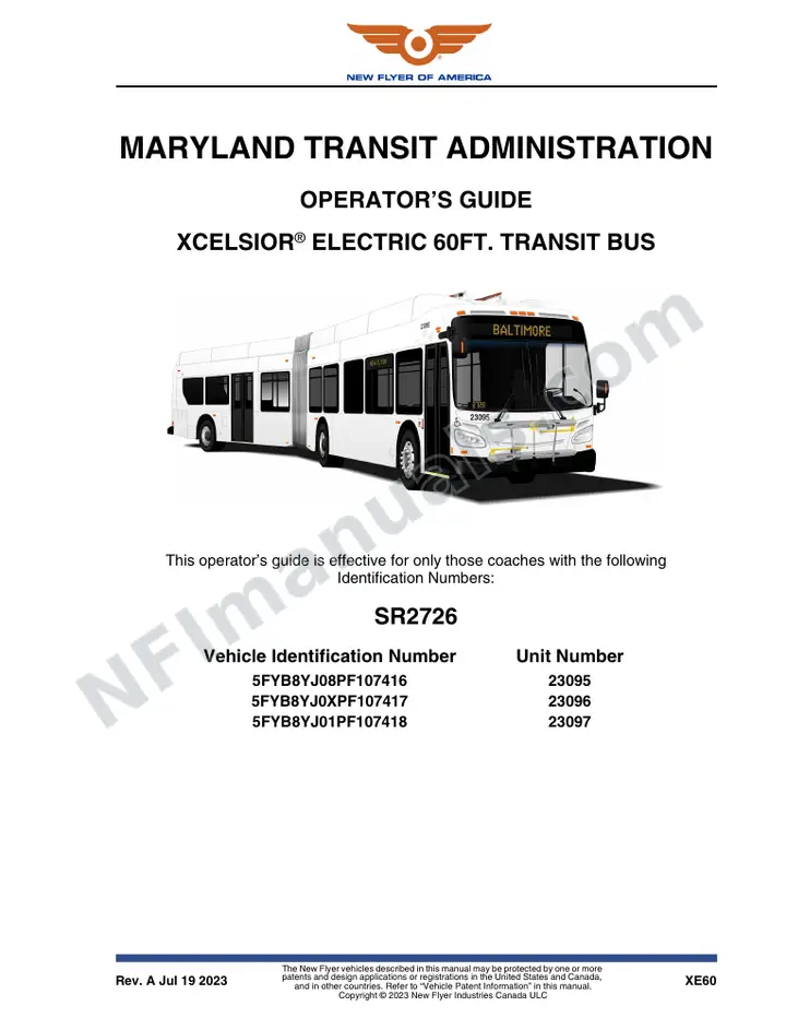 New Flyer XE60 Manual Package - Maryland Transit Administration included manual preview