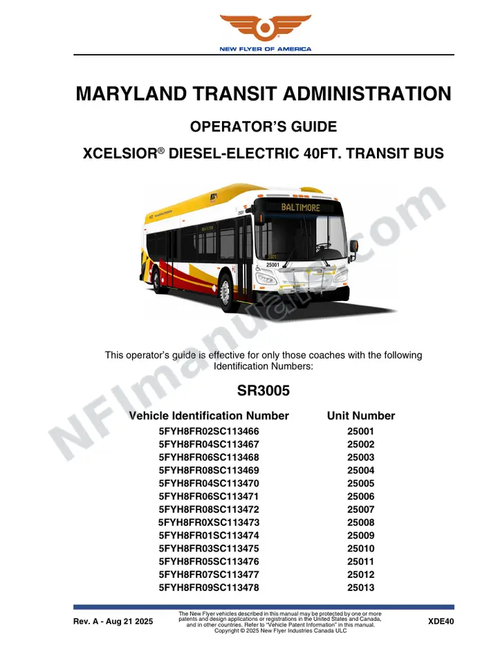 SR3005 Operator's Guide, Maryland Transit Administration first-page preview