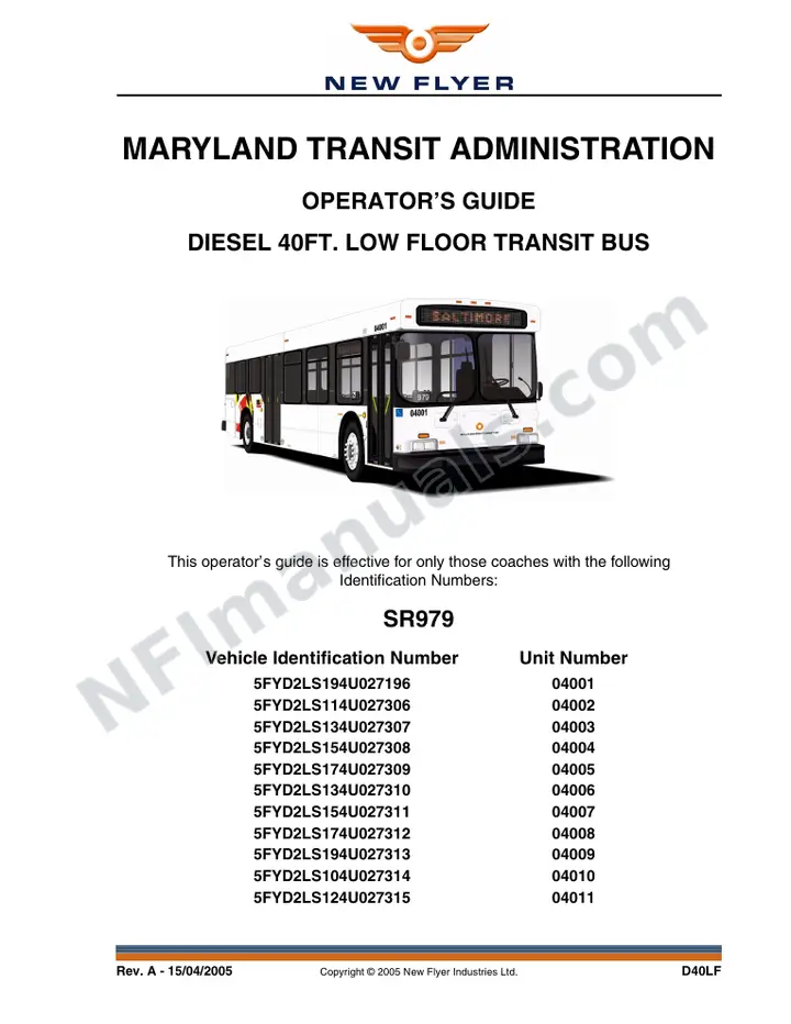 SR979/1041 Operator's Guide, Maryland Transit Administration first-page preview