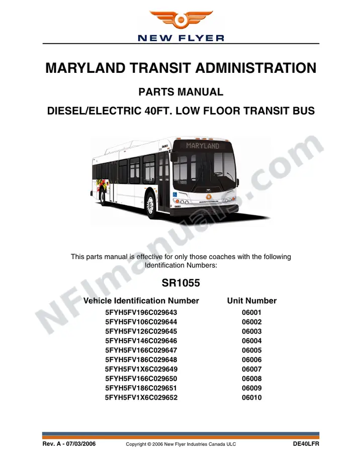 SR1055 Parts Manual, Maryland Transit Administration first-page preview