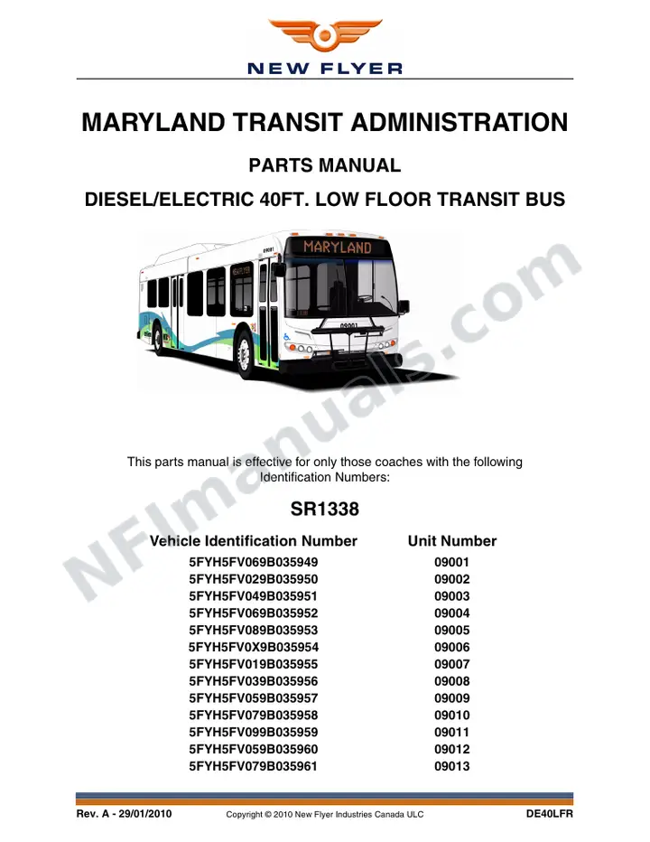 SR1338 Parts Manual, Maryland Transit Adminstration first-page preview