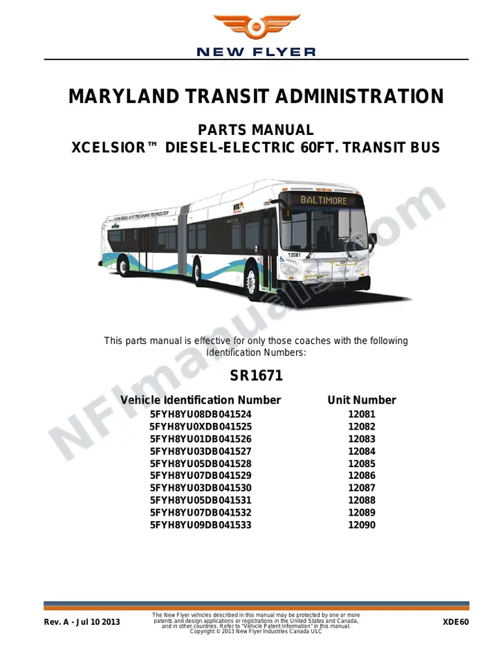 SR1671 Parts Manual, Maryland Transit Administration first-page preview