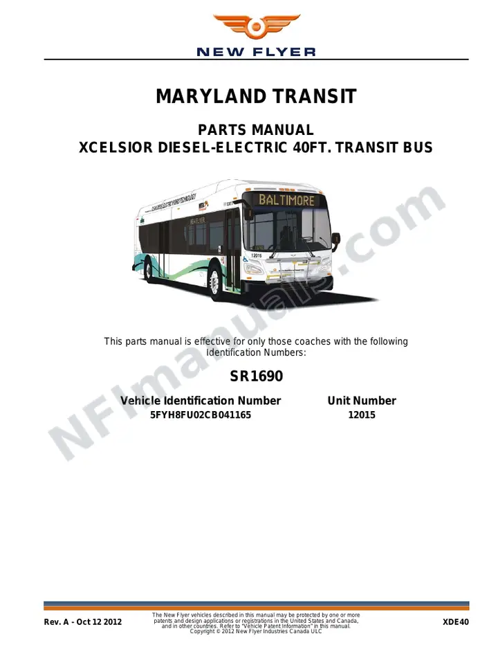 SR1690 Parts Manual, Maryland Transit first-page preview