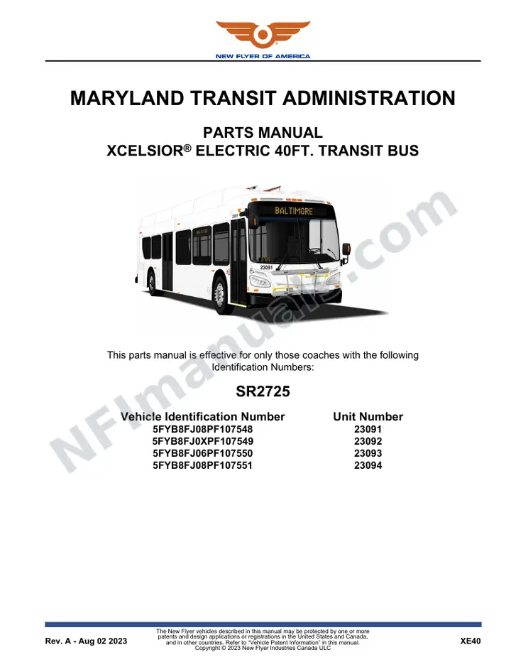SR2725 Parts Manual, Maryland Transit Administration first-page preview