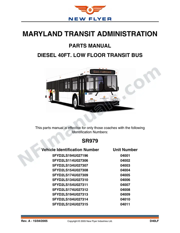 SR979_1041 Parts Manual, Maryland Transit Administration first-page preview