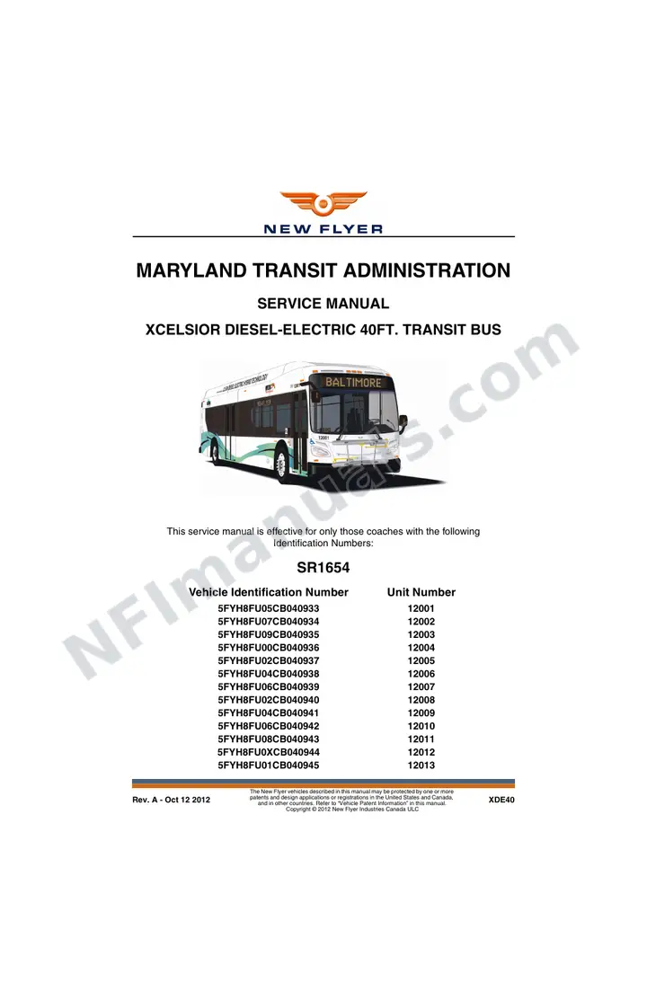 SR1654/1691 Service Manual, Maryland Transit Administration first-page preview