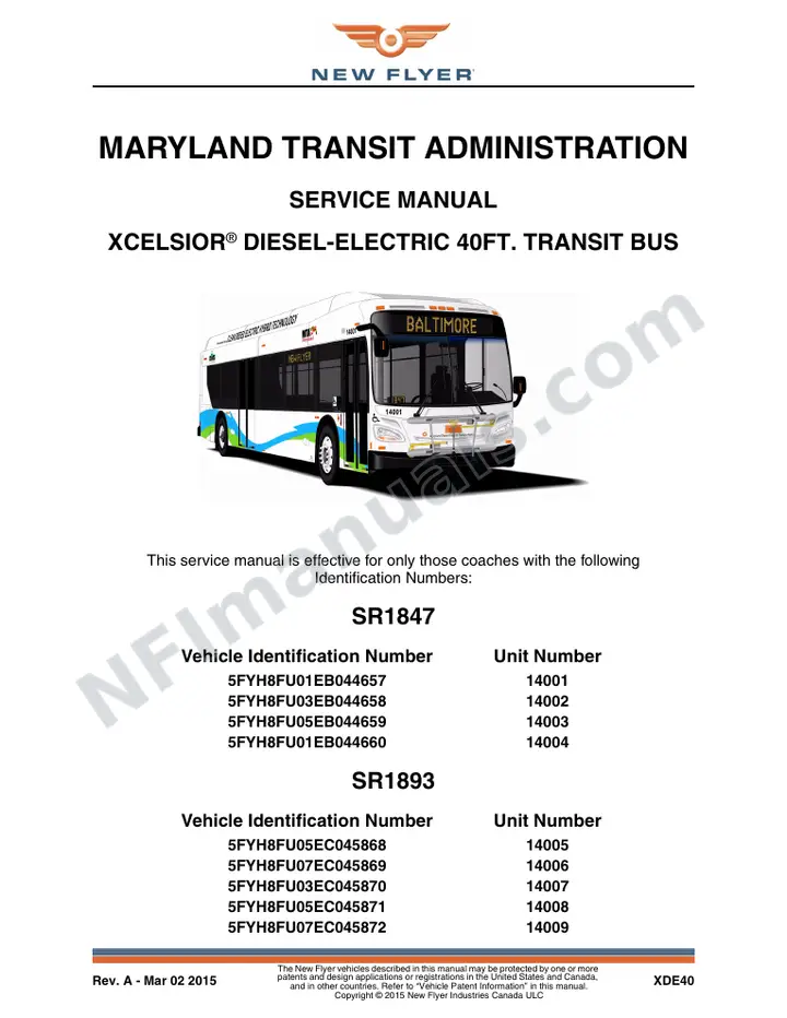 SR1847/1893 Service Manual, Maryland Transit Administration first-page preview