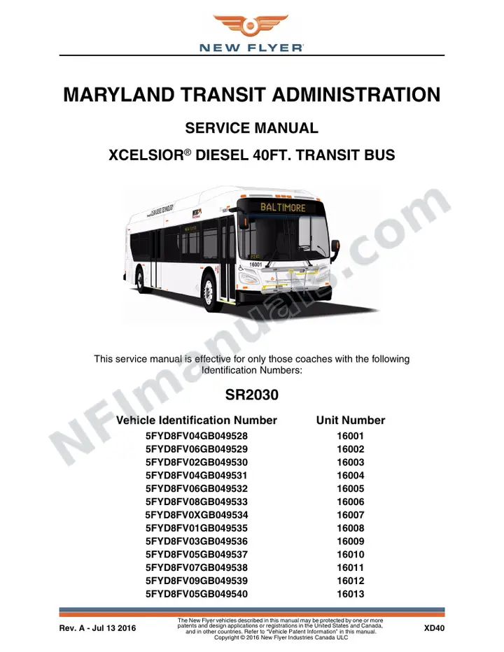 SR2030 Service Manual, Maryland Transit Administration first-page preview