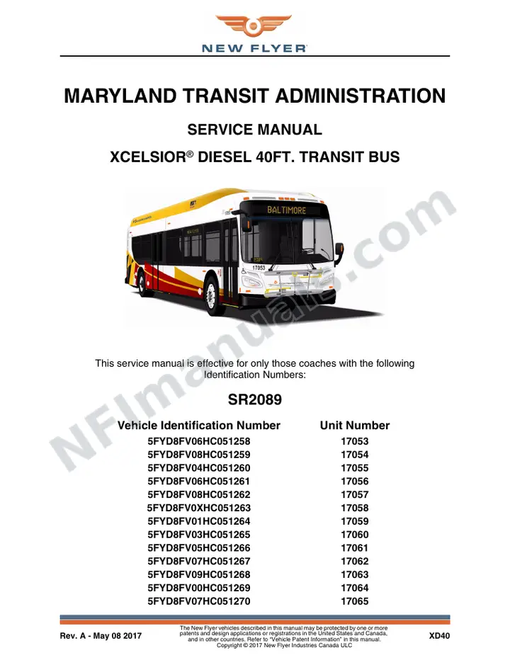SR2089 Service Manual, Maryland Transit Administration first-page preview