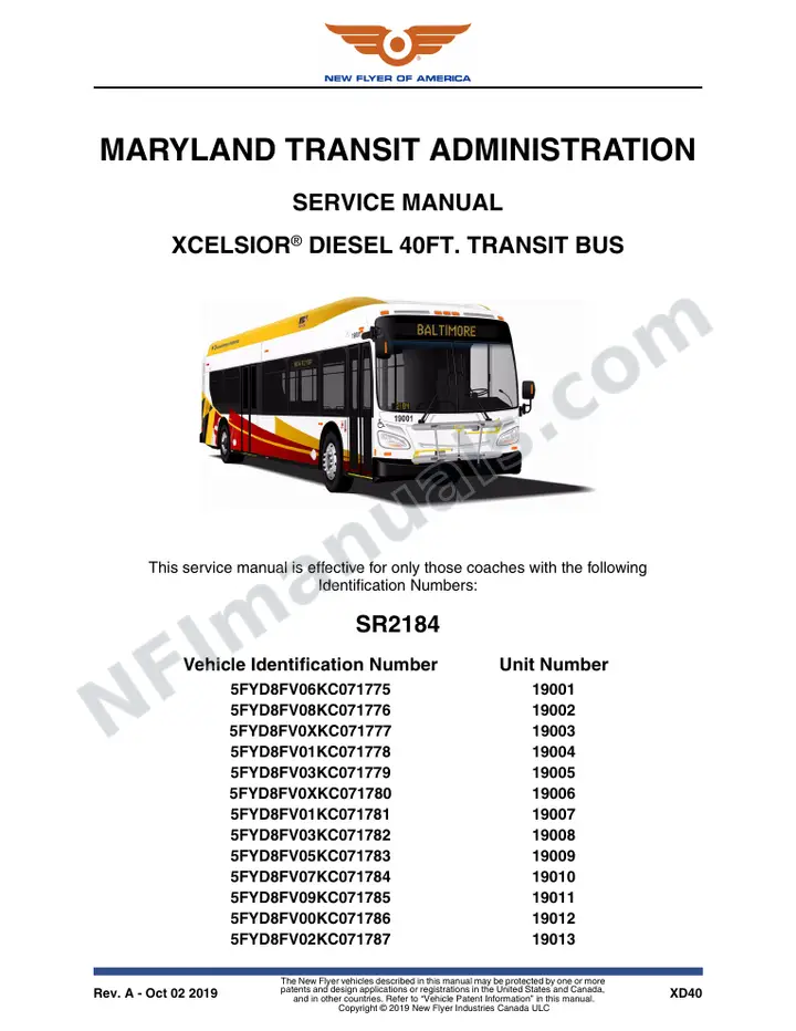 SR2184 Service Manual, Maryland Transit Administration first-page preview