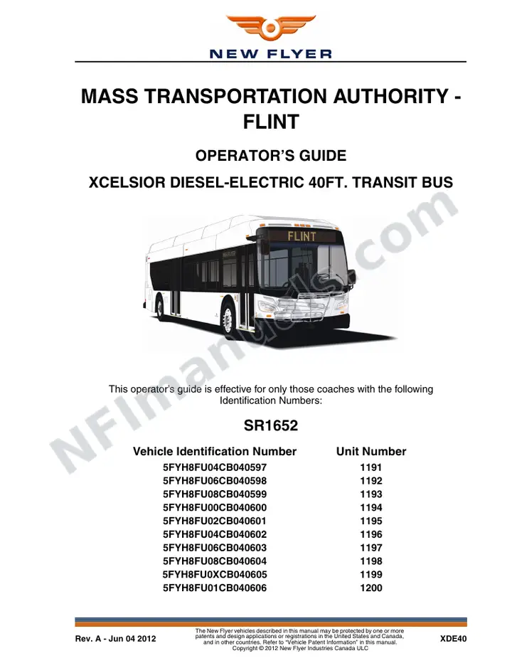 New Flyer XDE40 Manual Package - Mass Transportation Authority - Flint included manual preview
