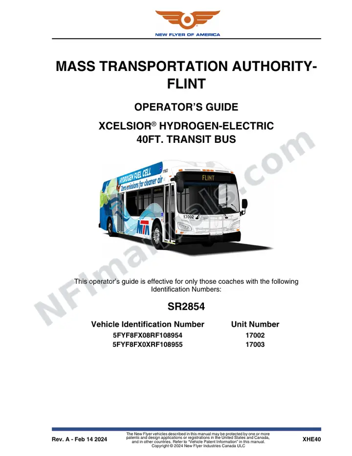 New Flyer XHE40 Manual Package - Mass Transportation Authority - Flint included manual preview