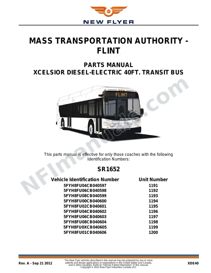 SR1652 Parts Manual, Mass Transportation Authority - Flint first-page preview