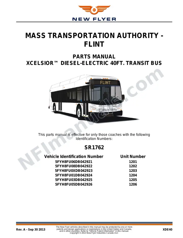 SR1762 Parts Manual, Mass Transportation Authority - Flint first-page preview