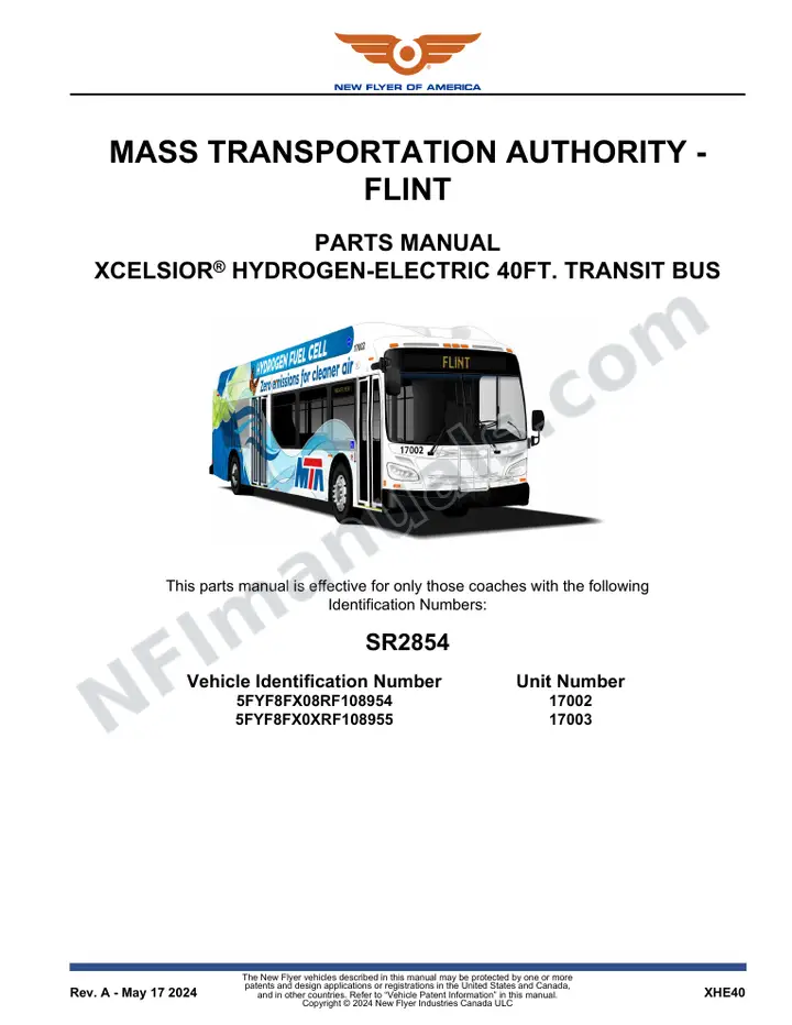 SR2854 Parts Manual, Mass Transportation Authority - Flint first-page preview