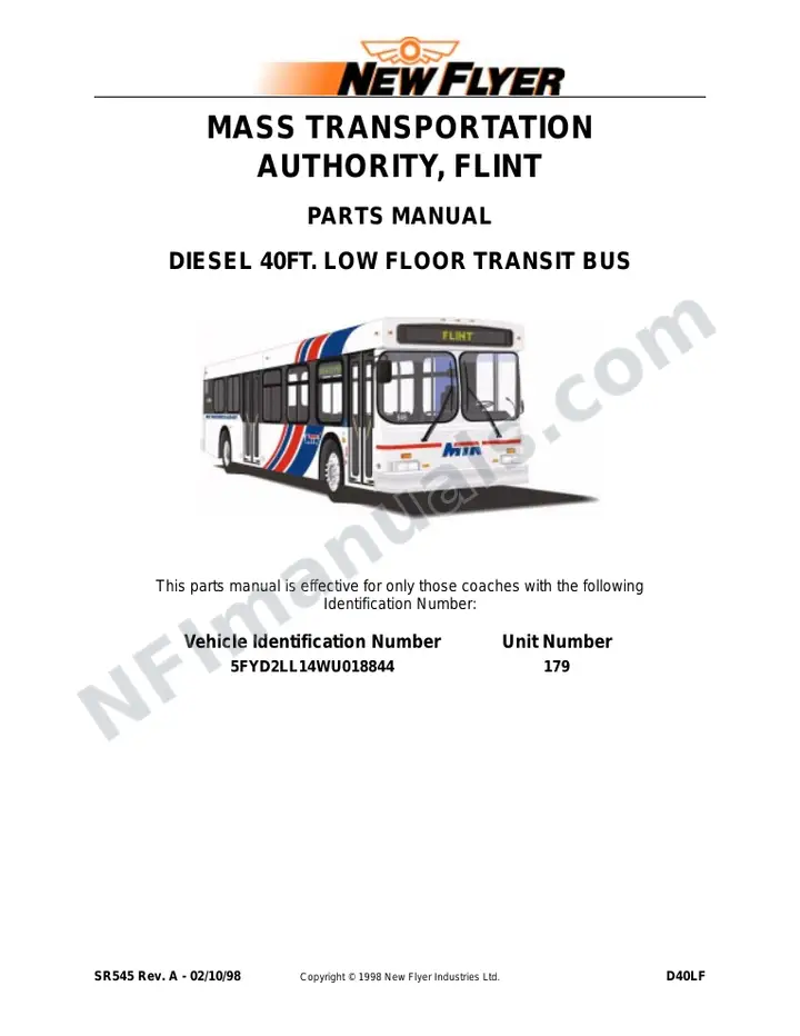 SR545 Parts Manual, Mass Transportation Authority, Flint first-page preview
