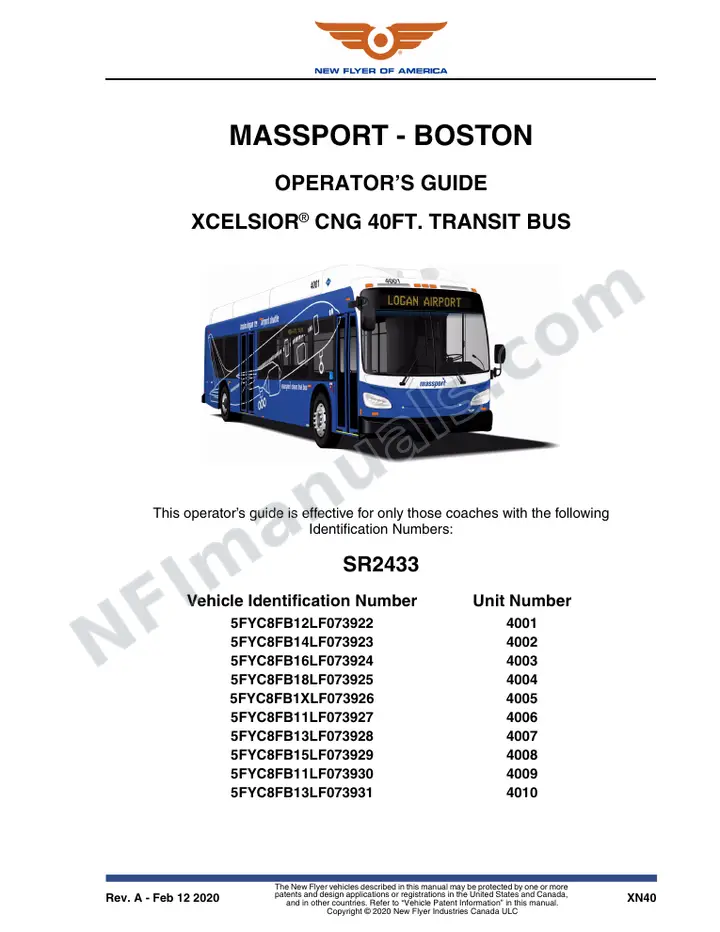 New Flyer XN40 Manual Package - Massport - Boston included manual preview