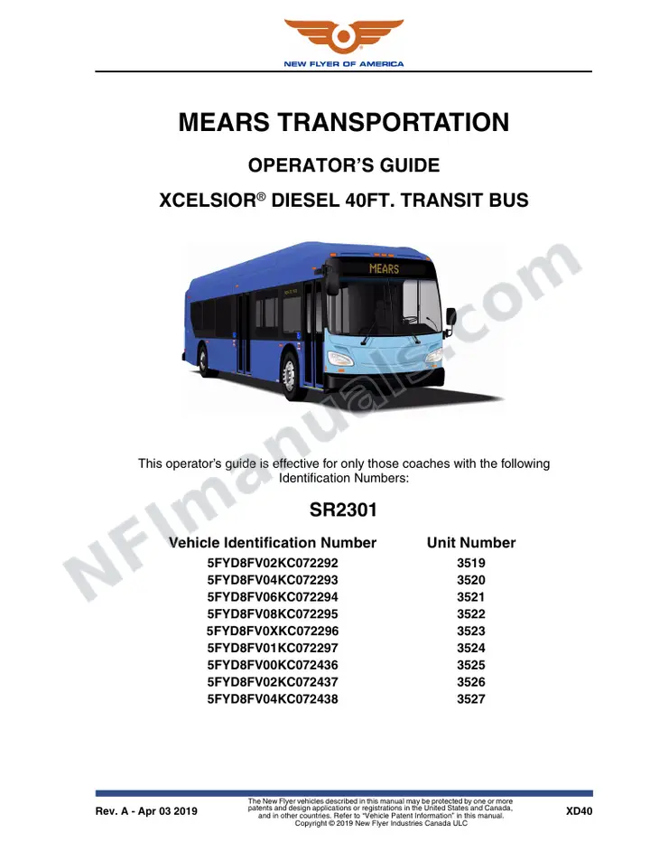 SR2301 Operator's Guide, Mears Transportation first-page preview