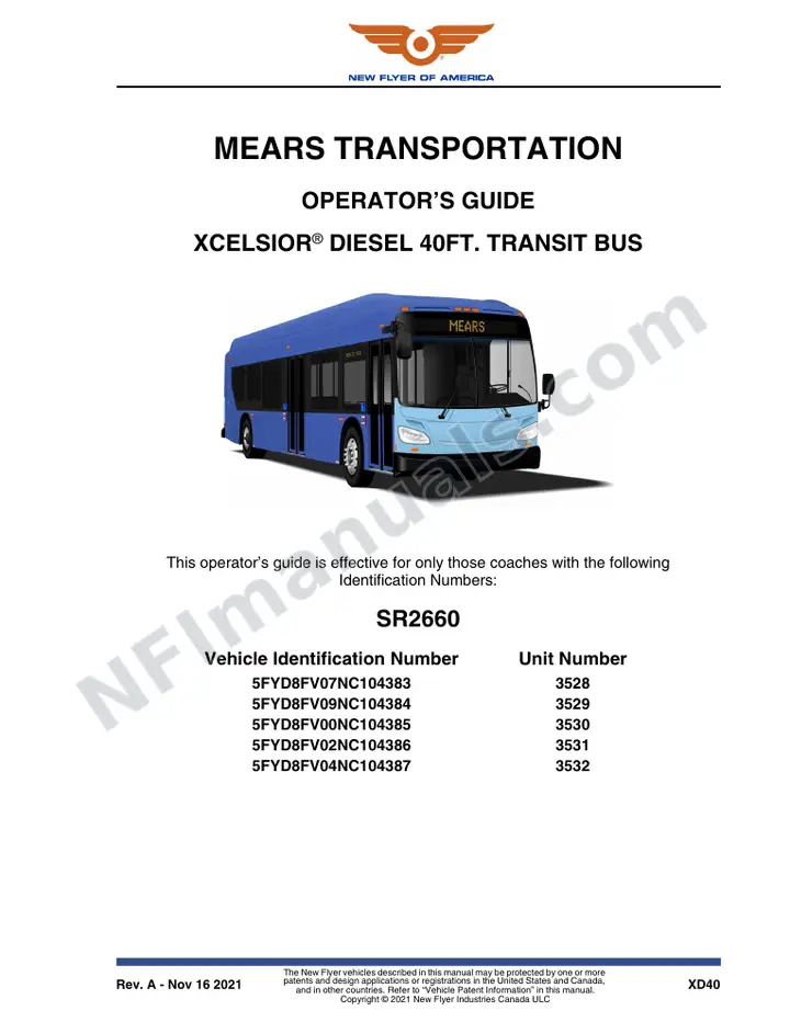 SR2660 Operator's Guide, Mears Transportation first-page preview