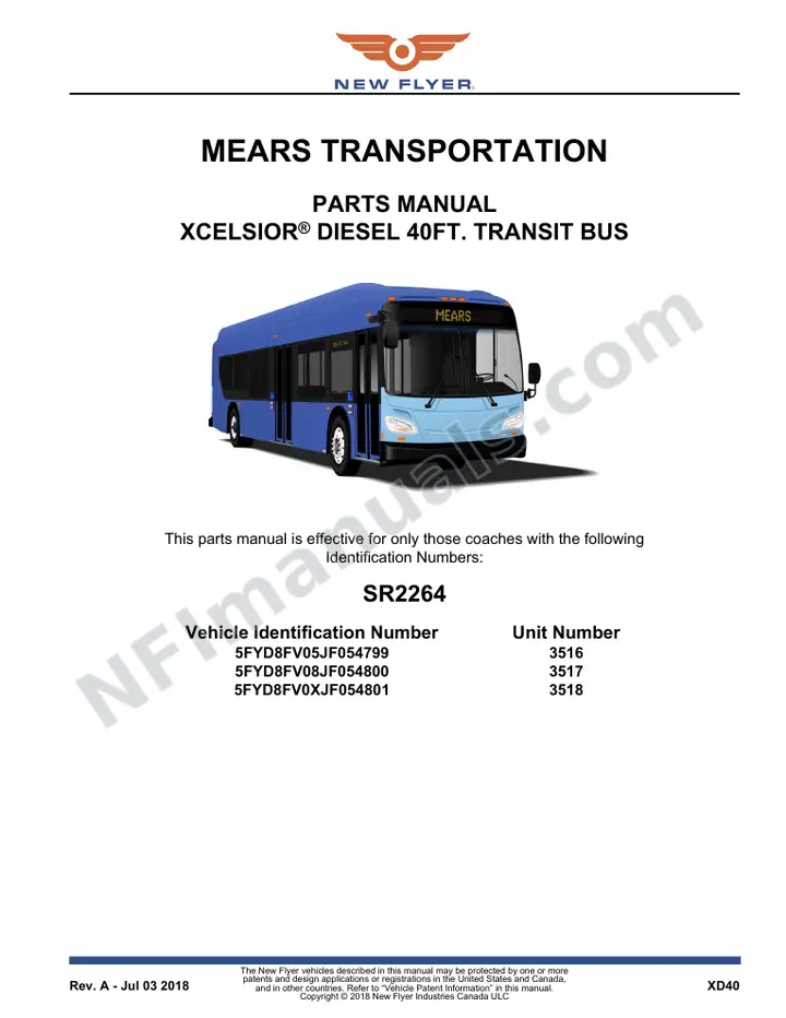 SR2264 Parts Manual, Mears Transportation first-page preview