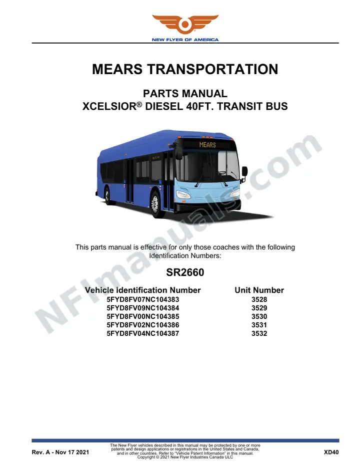SR2660 Parts Manual, Mears Transportation first-page preview