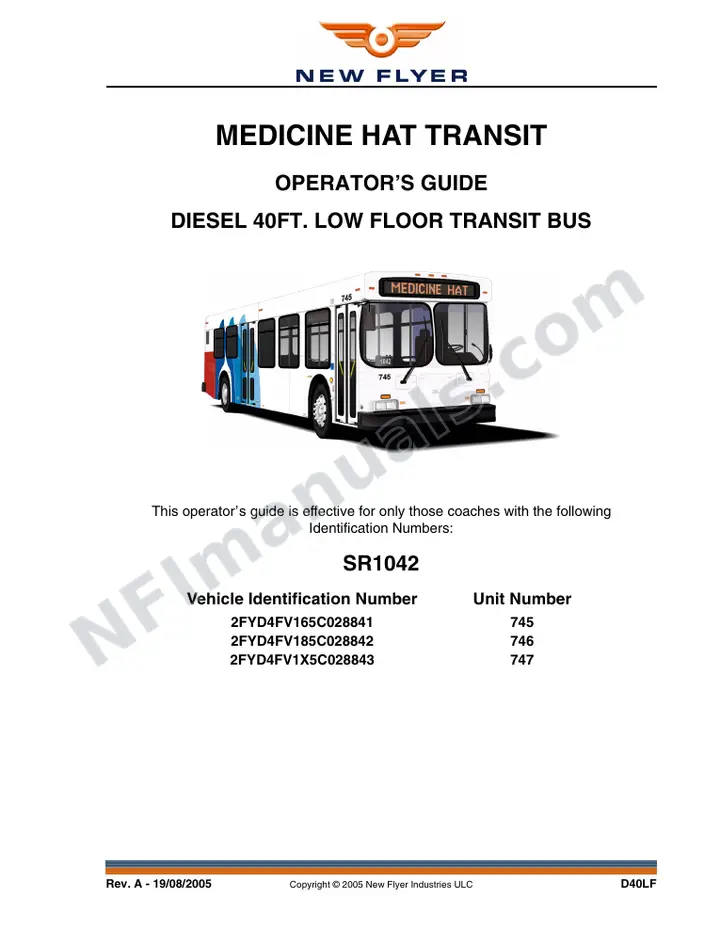 New Flyer D40LF Manual Package - Medicine Hat Transit included manual preview