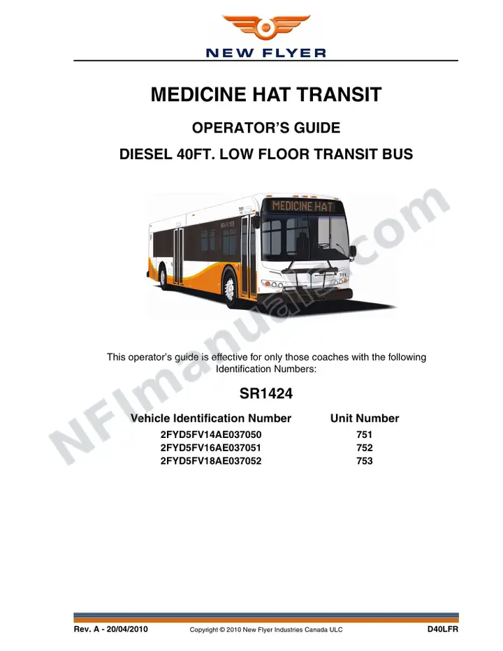 SR1424 Operator's Guide, Medicine Hat Transit first-page preview
