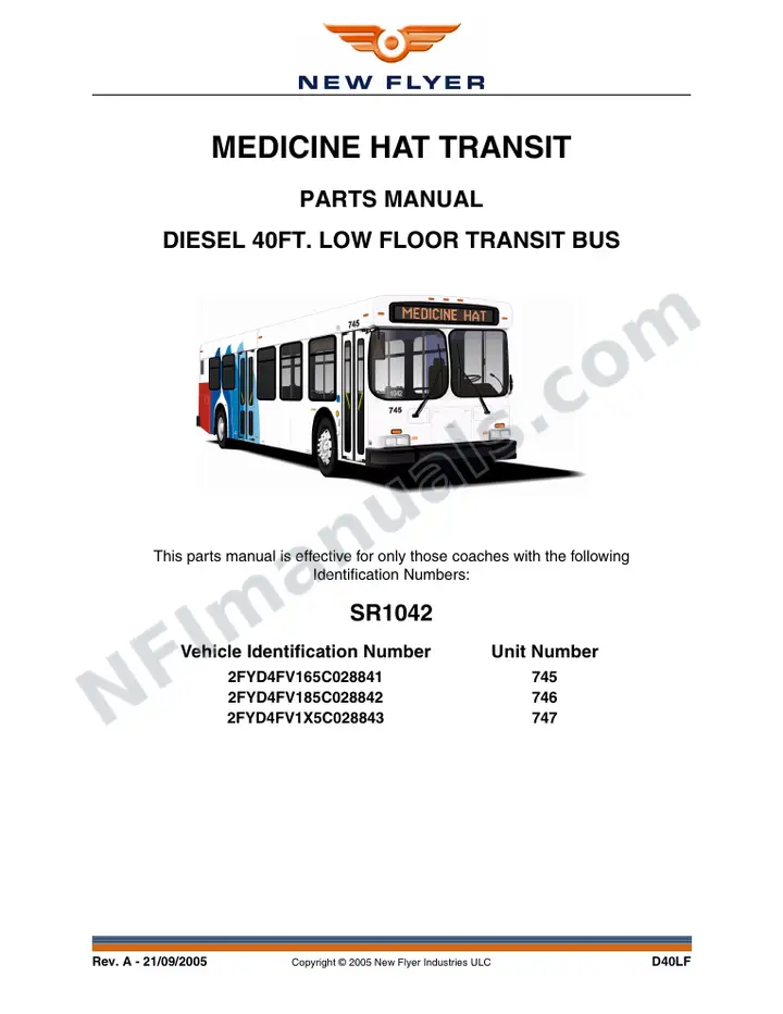 SR1042 Parts Manual, Medicine Hat Transit first-page preview