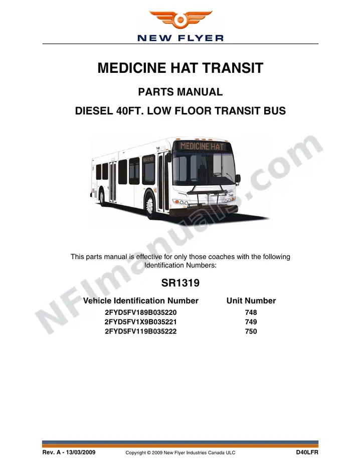 SR1319 Parts Manual, Medicine Hat Transit first-page preview