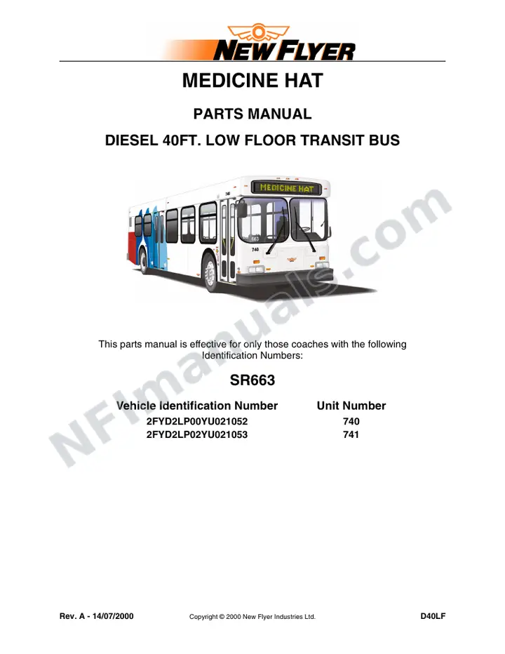 SR663 Parts Manual, Medicine Hat Transit first-page preview
