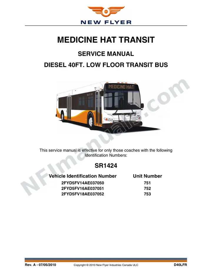 SR1424 Service Manual, Medicine Hat Transit first-page preview