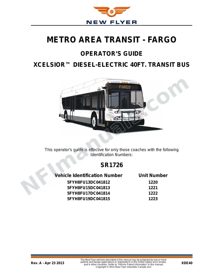 New Flyer XDE40 Manual Package - Metro Area Transit - Fargo included manual preview