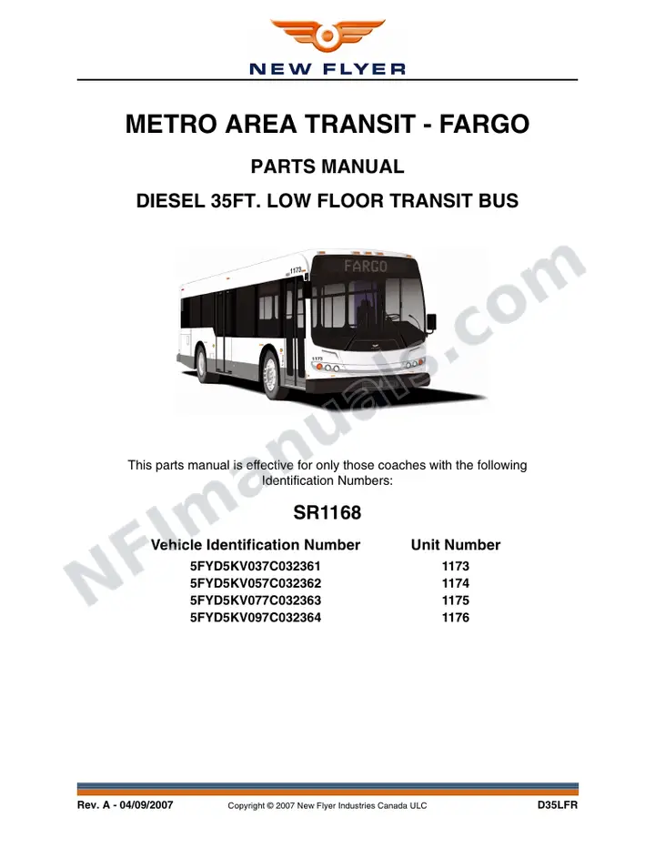 SR1168 Parts Manual, Metro Area Transit - Fargo first-page preview