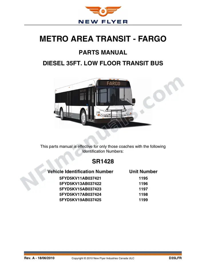SR1428 Parts Manual, Metro Area Transit - Fargo first-page preview