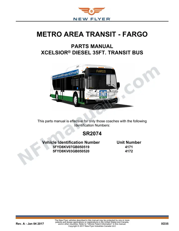 SR2074 Parts Manual, Metro Area Transit - Fargo first-page preview