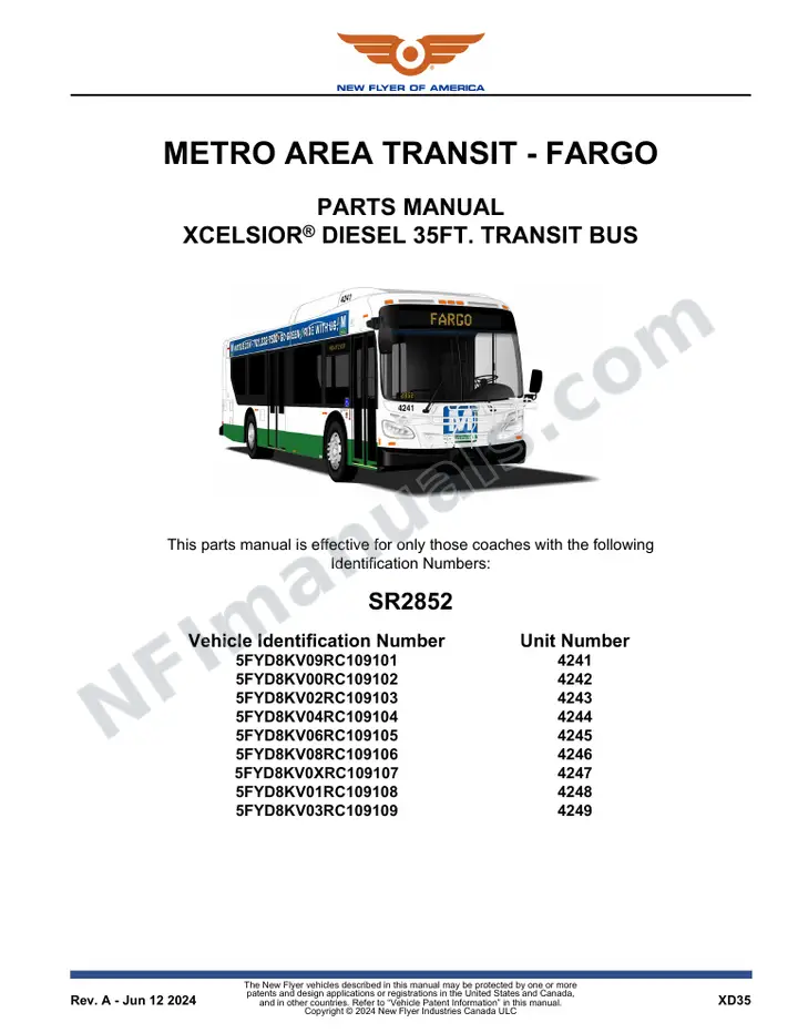 SR2852 Parts Manual, Metro Area Transit - Fargo first-page preview