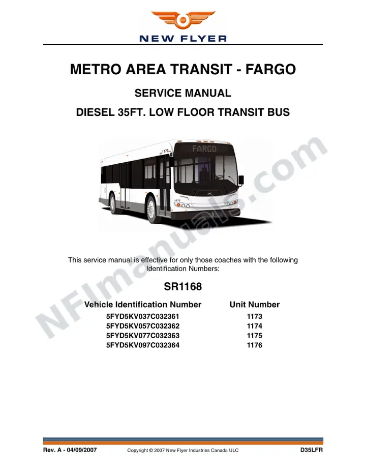 SR1168 Service Manual, Metro Area Transit - Fargo first-page preview