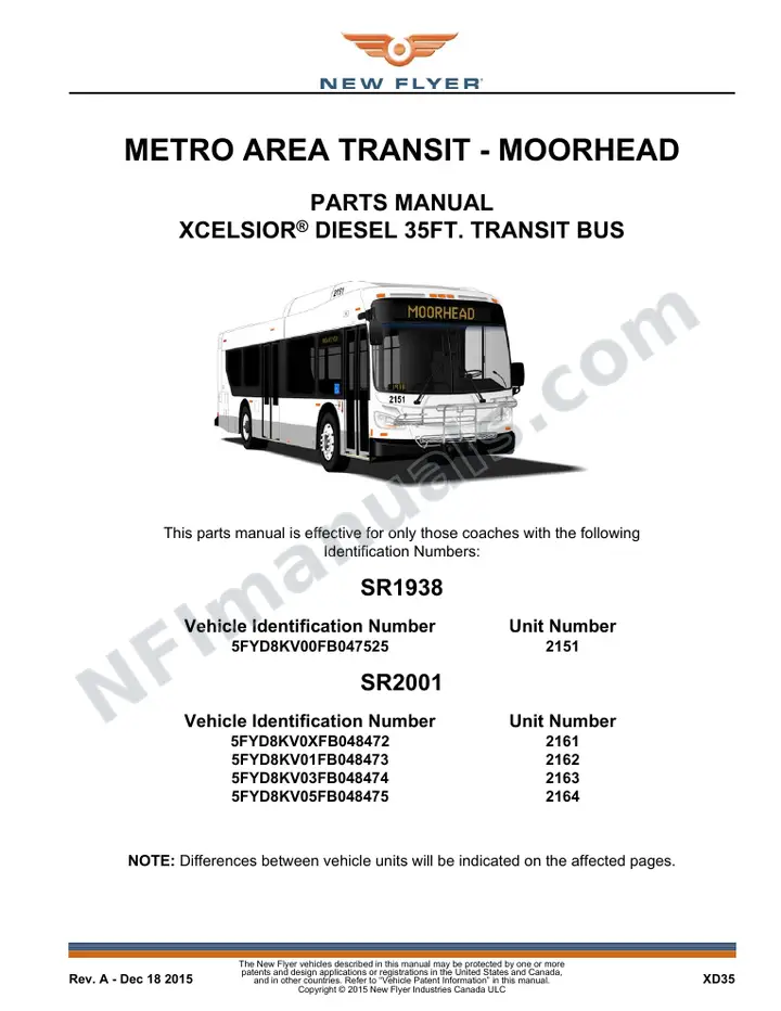 SR1938_2001 Parts Manual, Metro Area Transit - Moorhead first-page preview