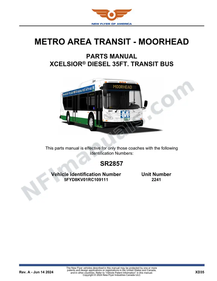 SR2857 Parts Manual, Metro Area Transit - Moorhead first-page preview